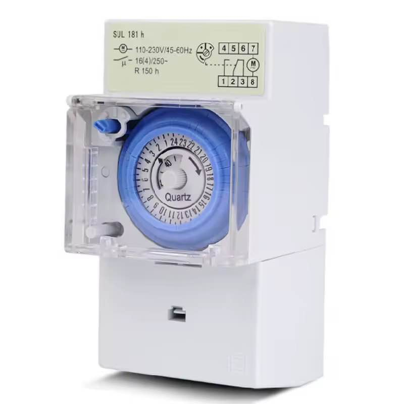 Product Name: Mechanical Time Switch
Model: SUL181d / SUL181h
Setting Cycle: 24 hours
Rated Voltage: 110-230V AC
Rated Frequency: 45-60Hz
Battery Backup Duration: ≥150 hours
Minimum Setting Interval: 30 minutes
Number of Programmable Operations per Day: 48
Power Failure Memory Backup: 100 hours (built-in battery)
Installation: DIN Rail Mounting
Key Features:
Analog mechanical timer switch
Single channel control
Supports daily scheduling
Built-inrechargeable battery for power reserve
Minimum Setting interval: 30 minutes

Clock dial display with 12/24-hour format recognition
Wire diameter compatibility: 0.5 - 2.5 mm?
Quick-release button for plug-in connection
Switching preselection for scheduling flexibility
Enhanced Time Control for Smarter Energy Management
The SUL181D/SUL181H mechanical timer switch is engineered to offer precise, reliable scheduling for a wide range of electrical devices. With a flexible control time from 30 minutes to 24 hours, it allows for highly customizable automation-ideal for improving energy efficiency and reducing operating costs.
User-Friendly Installation and Operation
Designed for DIN rail mounting, this timer switch installs quickly without the need for extra tools.
Precision and Dependability
With a built-in rechargeable battery, it retains settings even during power outages, making it ideal for long-term stable operation in various applications such as residential and commercial settings. السليمانية, العراق


**إذا كنت صاحب هذا الإعلان وتريد حذفه لأي سبب، رجاءا أرسل رسالة إلى الدعم الفني**