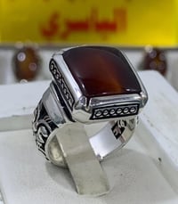 خاتم عقيق يماني كرزي مربع صياغه عارف البحرين فضه 990 التفاصيل داخل الف...