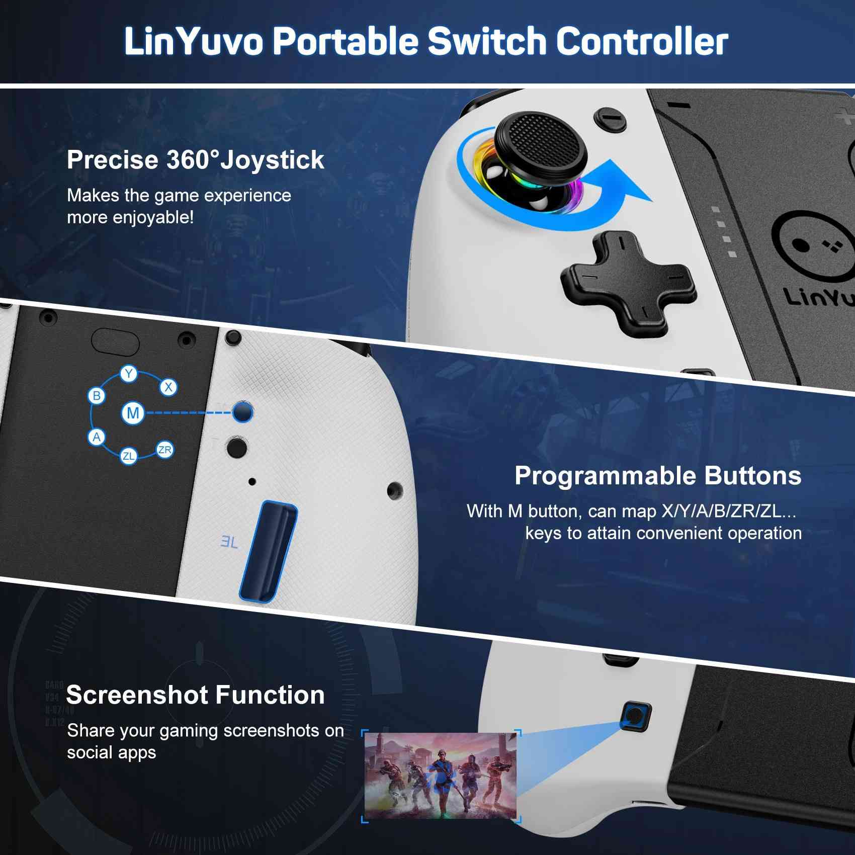 جويكونز
Linyuvo 

لأجهزة ال SWITCH  / Lite / SWITCH  OLED 

أهم المواصفات الفنية : 

الاتصال: لاسلكي عبر البلوتوث.

التحكم بالحركة: مستشعر جيروسكوب سداسي المحاور (6-Axis Gyro) لدقة عالية.

وظيفة الاستيقاظ: دعم وظيفة Wake Up لإيقاظ جهاز السويتش من وضع النوم.

الإضاءة: 7 ألوان LED مختلفة.

الاهتزاز: محركات اهتزاز مزدوجة (Dual Shock) مع 5 مستويات قابلة للتعديل (100%، 75%، 50%، 30%، إيقاف).

وظيفة Turbo: سرعات قابلة للتعديل (5، 12، أو 20 طلقة في الثانية).
البطارية: سعة 600 مللي أمبير (تختلف حسب الإصدار، قد تصل لـ 600 مللي أمبير بناءً على طرازات LinYuvo المشابهة). 

توفر هذه الوحدات تجربة العاب محسنة بفضل ميزاتها القابلة للتخصيص واهتزازها المزدوج. 

السعر : 25 الف

العنوان : البصرة - ياسين خريبط 

يوجد توصيل داخل البصرة و المحافظات 

للتواصل 

***********
