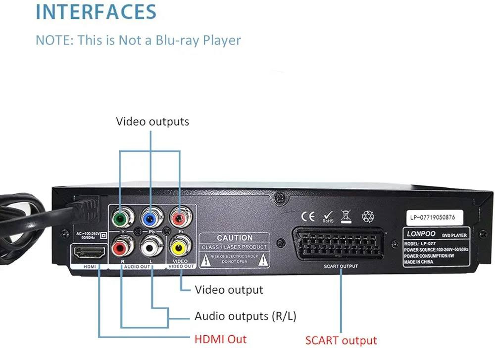 مشغل أقراص DVD ماركة LONPOO للتلفزيون ، طراز LP-077 
مشغل أقراص CD وDVD مع مخرج SCART ومخرج HDMI ومخرج AV ومنفذ ميكروفون ومدخل USB
تصميم هيكل معدني (يتضمن كابل HDMI وكابل AV)


**إذا كنت صاحب هذا الإعلان وتريد حذفه لأي سبب، رجاءا أرسل رسالة إلى الدعم الفني**
