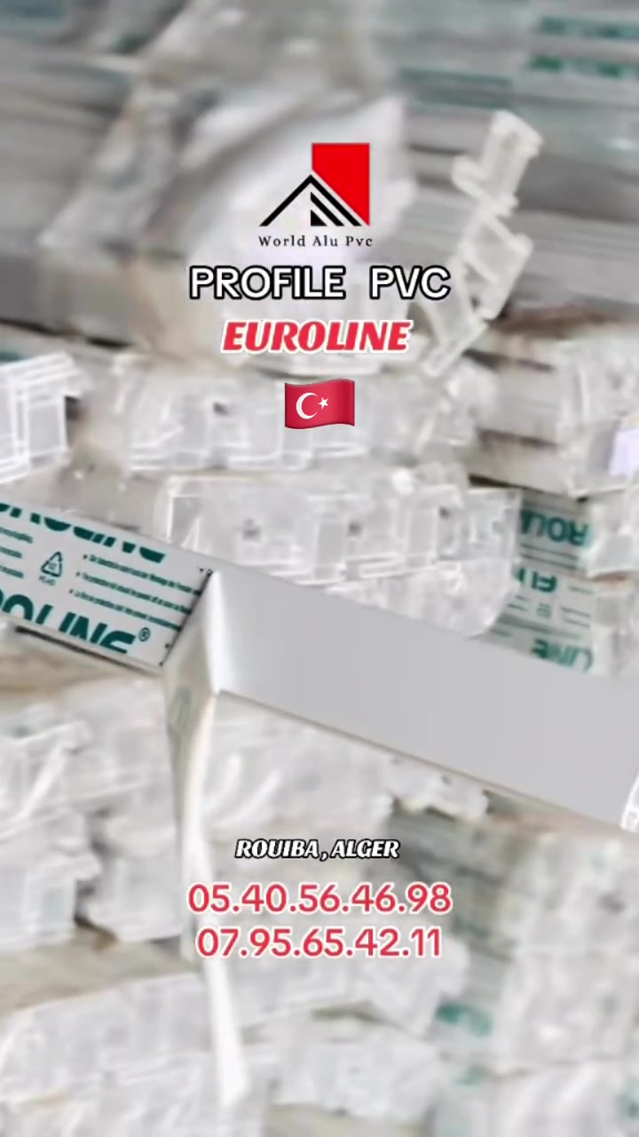 Profilés PVC  #EUROLINE  Importation  Pour Système d'Ouverture Porte et Fenêtre. 💯 #Made_in_Turkey 🇹🇷 
✅Couleur : Blanc et Gris anthracite et Fbois .
✅ Qualité &  Prix .
✅ Profile PVC de 4 chambre
📞  0540564698 / 📲  0795654211
📍 Address: Rouiba , Alger.
📍 GPS Address: https://maps.app.goo.gl/QgGnGi3Sx6gJKFnEA
مرحبا بكم
 #pvcألمنيوم_بي_في_سي #AluminiumFabrication #PRIXCHOC #pvcprofile #نوافذ #ألمنيوم


**إذا كنت صاحب هذا الإعلان وتريد حذفه لأي سبب، رجاءا أرسل رسالة إلى الدعم الفني**