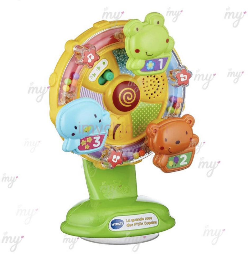 Grande Roue des P'tits Copains de VTech.
Il est conçu pour les bébés dès 6 mois afin de développer leur motricité en faisant tourner la roue.Il possède une ventouse pour le fixer sur des surfaces lisses, comme une chaise haute. 

Il émet plus de 45 chansons, mélodies, sons et phrases éducatives. 

Il inclut 3 boutons animaux lumineux pour apprendre les chiffres, les couleurs et les noms des animaux.


**إذا كنت صاحب هذا الإعلان وتريد حذفه لأي سبب، رجاءا أرسل رسالة إلى الدعم الفني**