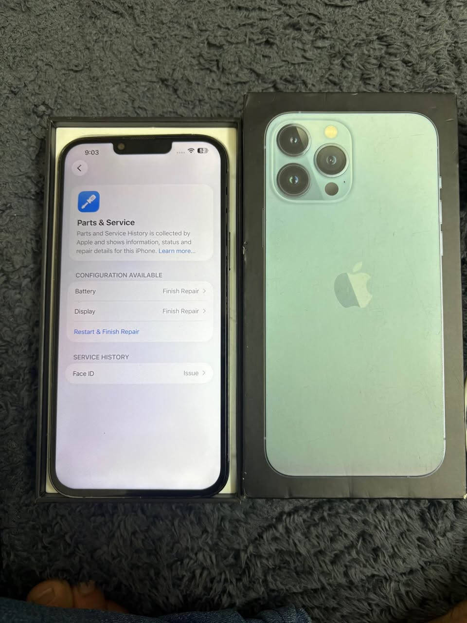 ئایفۆن 13پرۆ ماکس ڕەنگ شین خوار هەموو بازار٣٥٠هەزار
256گێگا خەلیجی کارتۆن ئەسل J/a
1سیم+ئیسیم /فەیس ئایدی ئیشناکا
شاشەو پاتری گۆڕاوە پشتی ئەو قرنجەی هەیە پێشتر گۆڕاوە
بەزەمان هەموو شتی شوێن کەلار گەیاندمان هەیە
 تکایە موشتوری نییت ماڵ سووک مەکە لەگەل ڕێزم ***********ئاسیا&واست ئاپ كالار, السليمانية
