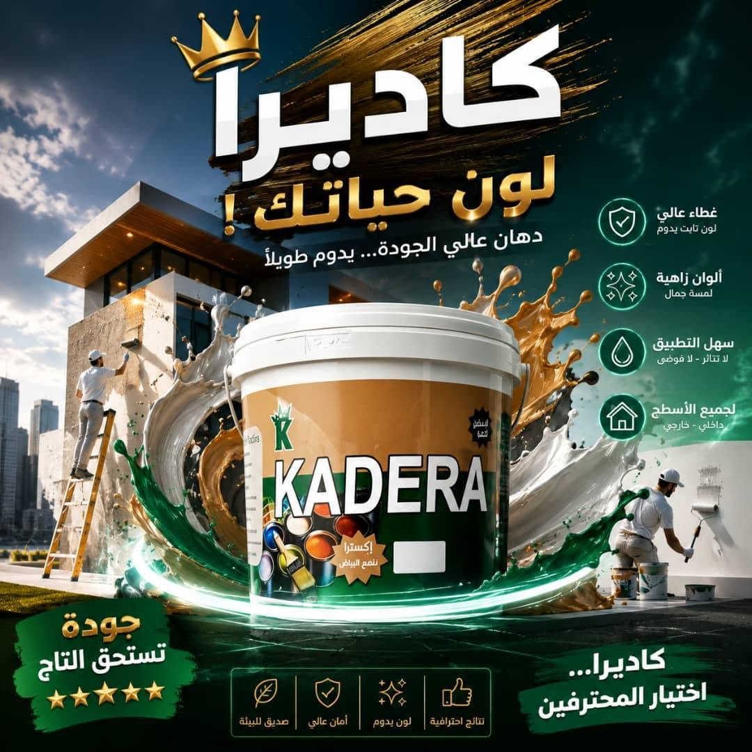 🎨 كاديرا للدهانات 🎨
ألوان تنبض بالحياة... وجودة تدوم لسنوات.
نقدم لكم مجموعة متكاملة من الدهانات الداخلية والخارجية بأعلى معايير الجودة: ✅ دهانات زياتية فاخرة ✅ ألوان ثابتة ومقاومة للعوامل الجوية ✅ تغطية ممتازة ولمسة نهائية راقية ✅ عوازل ودهانات لجميع الاستخدامات
مع كاديرا... الجمال يبدأ من اللون، والجودة هي عنواننا.
📞 للتواصل والطلبات: 0996600472
كاديرا للدهانات... ثقة وجودة في كل لون


**إذا كنت صاحب هذا الإعلان وتريد حذفه لأي سبب، رجاءا أرسل رسالة إلى الدعم الفني**