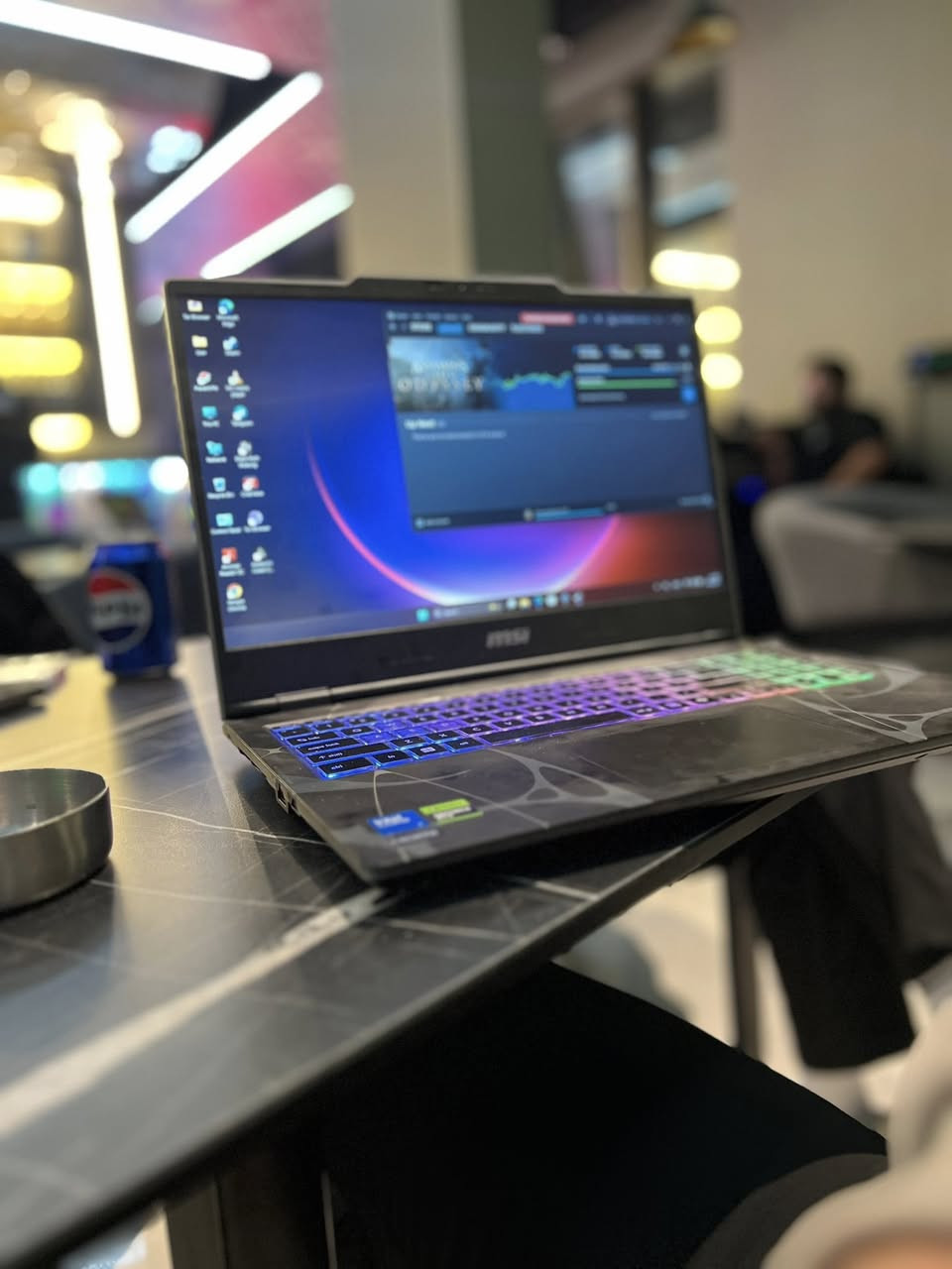 السلام عليكم
msi for sale 
مستخدم لمدة اسبوع واحد فقط يعني النظافة 100‎%‎ 
كامل ملحقات وية من الكارتونة و الشاحنة 

لابتوب MSI Cyborg 15 B13WFKG-492XAE، معالج Intel Core i7-13620H، ذاكرة وصول عشوائي 16 جيجابايت، قرص صلب SSD بسعة 512 جيجابايت، بطاقة رسومات RTX 5060 بسعة 8 جيجابايت، شاشة 15.6 بوصة FHD IPS بتردد 144 هرتز. لون أسود شفاف

* المعالج - معالج Intel® Core™ i7-13620H، ذاكرة تخزين مؤقتة 24 ميجابايت، سرعة تصل إلى 4.90 جيجاهرتز، 10 أنوية، 16 مسار معالجة
* ذاكرة الوصول العشوائي (RAM) - 16 جيجابايت DDR5 (2 × 8) بحد أقصى 96 جيجابايت، فتحتان
* التخزين - 512 جيجابايت SSD NVMe PCIe Gen4
* وحدة معالجة الرسومات - NVIDIA® GeForce RTX™ 5060، وحدة معالجة رسومات للكمبيوتر المحمول بسعة 8 جيجابايت GDDR7، تدعم الذكاء الاصطناعي المتقدم بقدرة 572 تيرابايت في الثانية، وسرعة معالجة تصل إلى 1455 ميجاهرتز، واستهلاك طاقة رسومات أقصى 55 واط مع خاصية Dynamic Boost. *قد يختلف حسب السيناريو *كفاءة الطاقة
* شاشة عرض - 15.6 بوصة FHD (1920x1080)، 144 هرتز، بتقنية IPS
* كاميرا ويب - نوع عالي الدقة (30 إطارًا في الثانية بدقة 720 بكسل)
* منافذ الإدخال/الإخراج - �منفذ واحد من النوع C (USB3.2 Gen2 / DisplayPort™ / Power Delivery 3.0)�منفذان USB 3.2 من الجيل الثاني من النوع A�منفذ HDMI™ 2.1 واحد (4K @ 60Hz)
* اللون - أسود شفاف
* لوحة مفاتيح - الإنجليزية، العربية - لوحة مفاتيح ألعاب RGB بأربعة مناطق مع مفتاح مساعد الطيار
* نظام التشغيل windows 11 pro
* الوزن - 2.1 كج
* السعر 1,650,000
* إذا جنت شراي راسلتي واتساب 
* ***********
