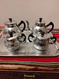 طقم شاي مزخرف • صينية كروم نيكل • صنع تركي