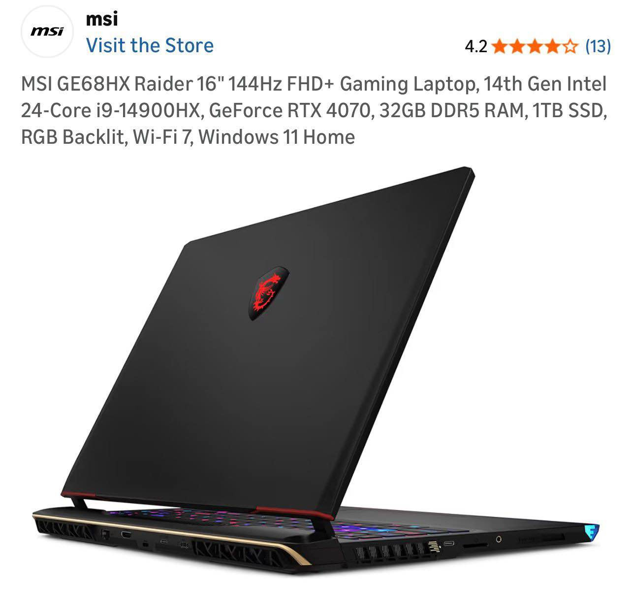 سلام عليكم 
لابتوب msi قليل الاستخدام صنع 2024 المواصفات هنا بالوصف و الصور

MSI GE68HX Raider 16" 144Hz FHD+
14th Gen Intel 24-Core i9-14900HX, 
GeForce RTX 4070, 32GB DDR5 RAM, 
1TB SSD, 
RGB Backlit, 
Wi-Fi 7, 
Windows 11 Home

السعر : 2,500,000 د.ع
مكاني دهوك دهوك, العراق


**إذا كنت صاحب هذا الإعلان وتريد حذفه لأي سبب، رجاءا أرسل رسالة إلى الدعم الفني**