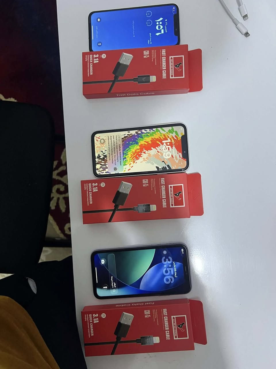 السلام عليكم 💙
ايفون عدد 3
كلهن سيمكارت ما يشتغل
وكلهن مستبدل بطارية وبيها صرف 
وكل واحد مصور فيديو تجي ماسنجر ادزلك ياهن او اي واحد تريد 

1/ ايفون 11 مستبدل بطارية تقرة 81% وبصمه الوجه ما تشتغل كامرة شغاله مفتوح تخطي وذاكرة 128
السعر مع التوصيل 115 الف ثابت ✅

2/ ايفون Xr محور 16 مستبدل بطارية تقرة 100% بصمه شغاله الجهاز الخلوي بي مشكله الكامرة شغاله وذاكرة 64
السعر مع التوصيل 95 الف ثابت ✅

3/ ايفون X عادي مستبدل بطارية تقرة 100% بصمه الوجه ما تشتغل كامرة شغاله الجهاز الخلوي بي مشكله  وذاكرة 64
السعر مع التوصيل 85 الف ثابت ✅

ملاحظة* السعر ما بي مجال ابداً ما يعجبك اعبر المنشور وما اقبل اي شخص يعاملني بالتعليقات باي سعر تريد تعامل خاص موجود واخليك على راسي 🙏
الملحقات فقط كيبل شحن جديد 🔌
مراوس للاسف ماكووو ❌
رقمي *********** واتساب
عنواني محافظة واسط ❤️
توصيل موجود لجميع المحافظات مجاني ✅
