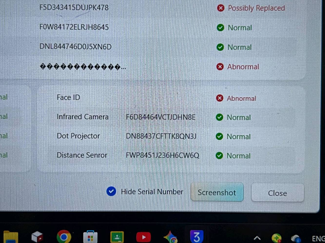 السلام عليكم جهاز   iphone xs max 
جهاز حلو بس نسيت الرمز وقفل ايكلود وماحصلت شخص يفتحه الي يكدر يفتحه يراسلني وبيع هم ابيع

تفاصيل الجهاز
256ك
شاشة مستبدلة نوعيه ممتازه 
بطارية مستبدلة نوعيه زينه %99
فيس ايدي متوقف ❌
اتصال سيمكارت كامرات مايك واي فاي  كله شغل وسليم ✅
الظهر بدلته وطلع عندي بي طكع مال سيلكون
وهذا فحص الجهاز كدامك بالحاسبه امانة الله هذا البي الجهاز عجبك راسلني وتدلل ***********