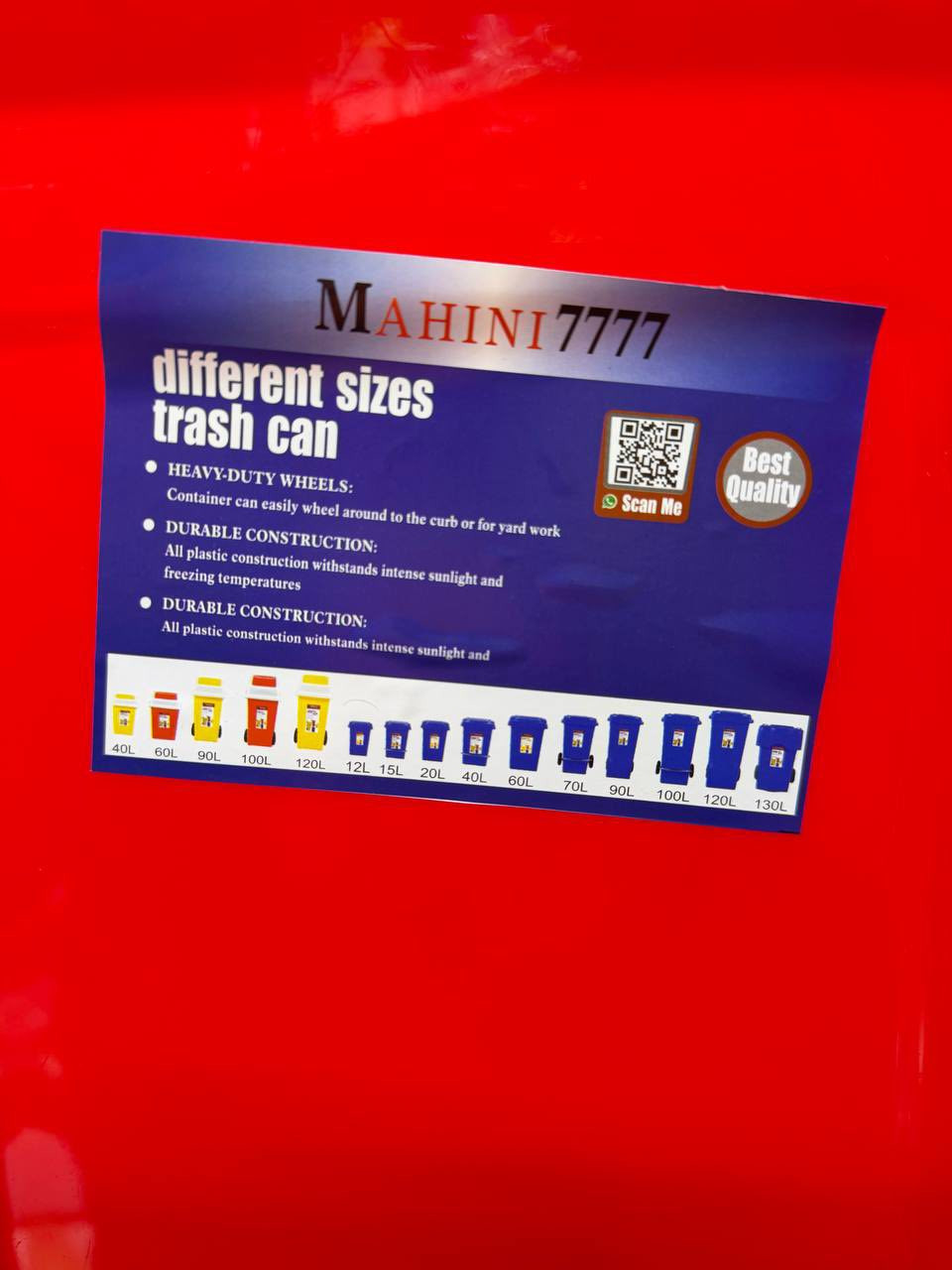 الحاويه ٤٠ لتر 
توفرت 
استندر شركه ماعيني 
7777
سعر الدرزن ٥٤ الف 
الأحمر 
الأخضر 
الأصفر 
الرصاصي
رابط 🔗 التلي 

https://t.me/+nXFmdk1b9g81MGNi


**إذا كنت صاحب هذا الإعلان وتريد حذفه لأي سبب، رجاءا أرسل رسالة إلى الدعم الفني**