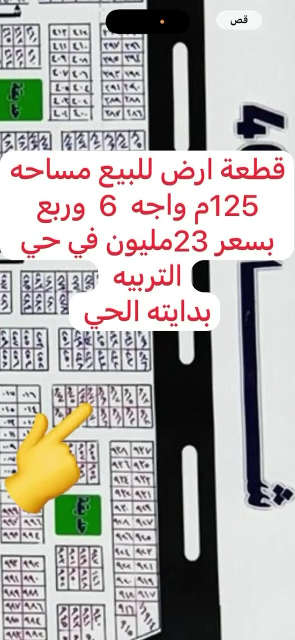 قطعة للبيع مساحه 125م واجه 6وربع حي التربيه بسعر 23مليون ***********//***********)
