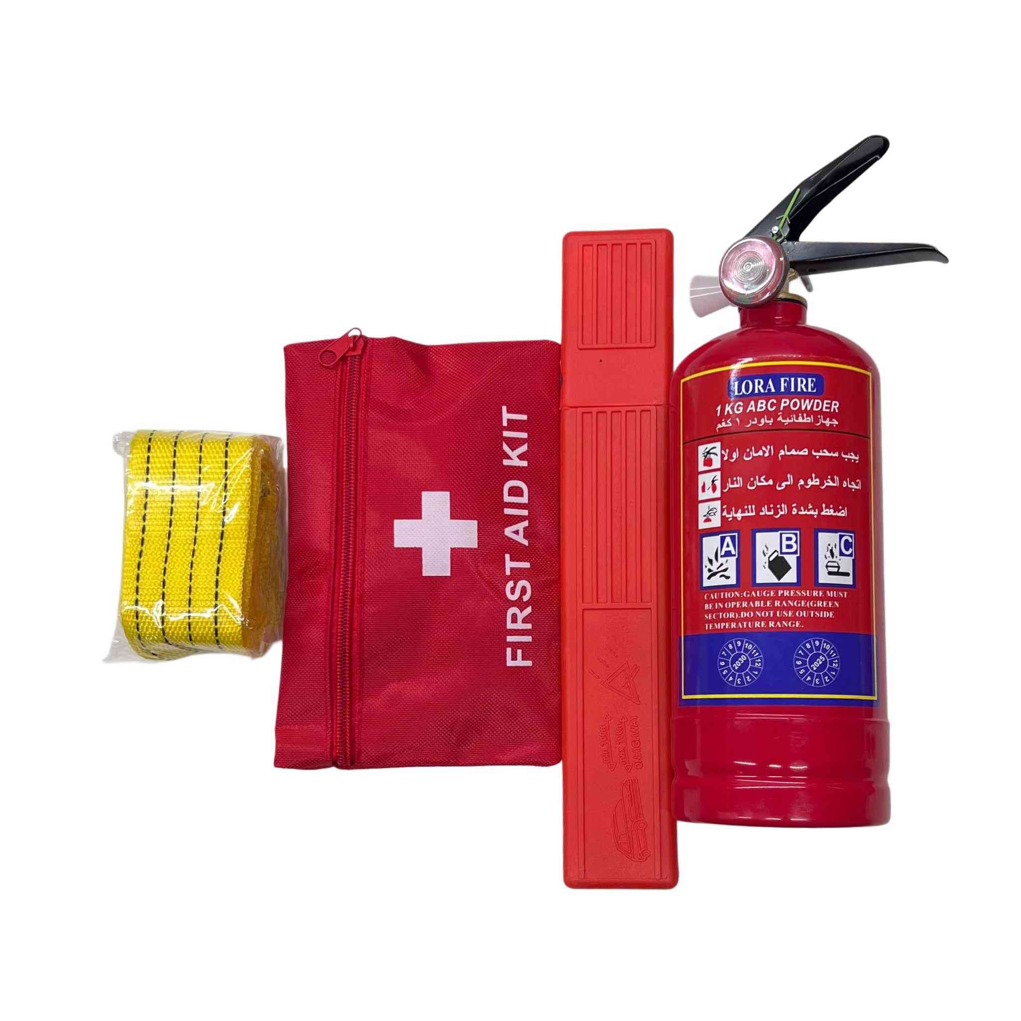اطلبه الآن23الف مع التوصيل ✨
خدمة توصيل سريعة 🚚
عدة طوارئ سيارة أساسية مع حقيبة إسعافات ومطفأة حريق 1 كغم

• مجموعة طوارئ مخصّصة للسيارة تحتوي على أدوات إسعاف أولي ومستلزمات سلامة أساسية في حقيبة واحدة.

• محتويات إسعافية أساسية تشمل لواصق جروح، شاش طبي، لفافات، مناديل كحول، مقص وملقط.

• مطفأة حريق بودرة ABC بوزن 1 كغم مناسبة لحرائق الفئات A وB وC.

• شريط سحب (حبل سحب) باللون الأصفر مع خطافات معدنية في الطرفين طول 2متر.

• مثلث تحذير للسيارة باللون الأحمر للتنبيه أثناء التوقف أو الطوارئ.

• مطفأة الحريق:
 • النوع: ABC Powder
 • الوزن: 1 KG
• شريط السحب:مزوّد بخطافات معدنية
• مثلث تحذير: بلاستيك – لون أحمر

محتويات العلبة:
• حقيبة إسعافات أولية ومحتوياتها
• لواصق جروح (Plastic Bandages)
• شاش طبي (Gauze Swab)
• لفافات شاش (Bandage Rolls)
• شريط لاصق طبي
• مناديل كحول (Alcohol Pads)
• مقص
• ملقط
• مطفأة حريق ABC وزن 1 كغم
• مثلث تحذير للسيارة
• شريط سحب للسيارة بخطافات معدنية


**إذا كنت صاحب هذا الإعلان وتريد حذفه لأي سبب، رجاءا أرسل رسالة إلى الدعم الفني**