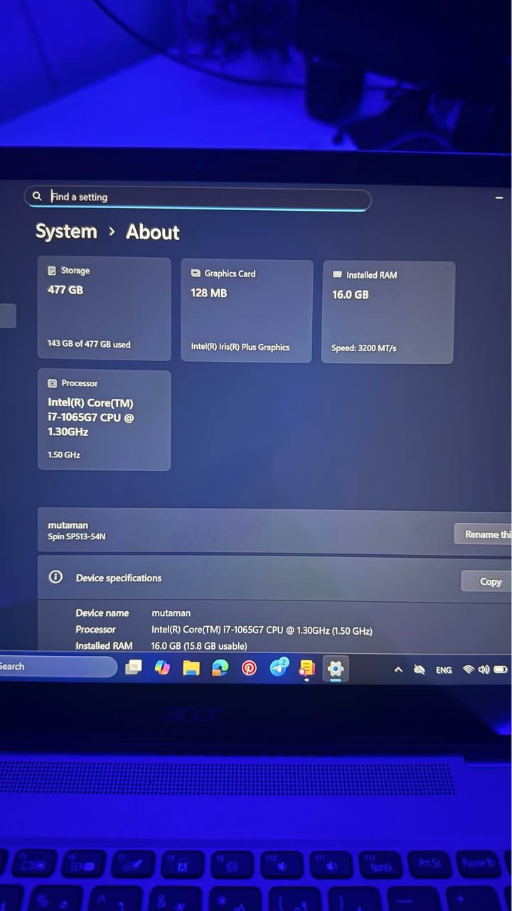 لابتوب acer spin 5
المواصفات 
المعالج- intel ci7 جيل عاشر 
رام-     16
ذاكرة - 500 g m.2
شاشة 2k 60 hz
فول موصفات لمس قلاب بلوتوث بصمة منافذ تايب سي hdmi usb قلم كامره عربي انكليزي اضاءة بالكيبورد وبعد موصفات هواي 🖍️ملاحظة ( فقط القلم ضايع ) يوصلك اللابتوب مع شاحنته
متوفر توصيل النجف, العراق


**إذا كنت صاحب هذا الإعلان وتريد حذفه لأي سبب، رجاءا أرسل رسالة إلى الدعم الفني**