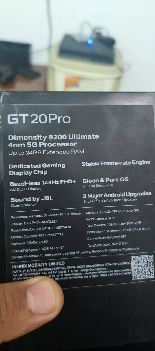 انفنكس gt20pro ذاكرة 256رام 12+12 كامرة 108 معالج دايمن ستي 8200 بوبجي 120فريم كامل ملحقات نظافة 97 بالمية السعر خاص او اتصال *********** الكوت المركز
