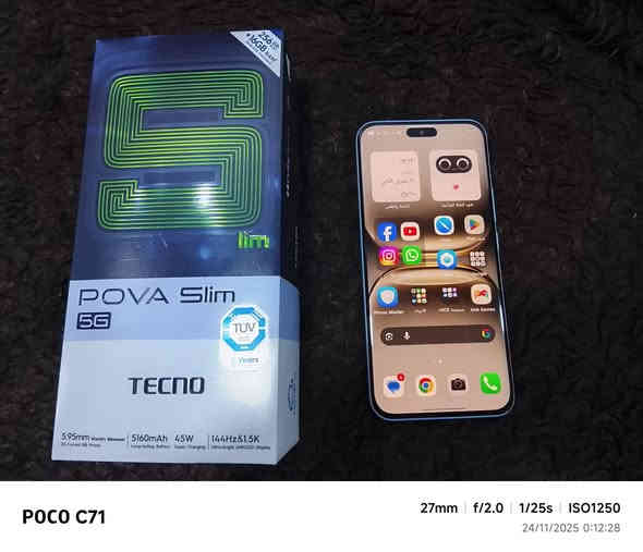 سلام عليكم تلفون  TECNO POVA Slim 5G للبيع مستخدم يومين بس مشحون مرتين بس بعده جديد لوك ولا شخط وحد
انحف تلفون اندرويد وزنه 156 غرام يعني خفيف لدرجه الشاشه 144هيرتز تلفون فخم شاشه منحنيه معروف بموصفاته  فول عل اخير سعر الجديد 295 مخذه ابيعه 270 بعده جديد تره مكاني كربلاء طوريج رقمي ***********
