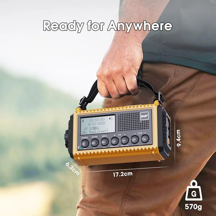 راديو الطوارئ الرقمي المحمول ROCAM CR1009 Pro DAB، وهو جهاز متعدد الاستخدامات مصمم للرحلات البرية وحالات انقطاع الكهرباء.
📻 المواصفات والميزات الرئيسية:
استقبال الموجات: يدعم البث الرقمي الحديث DAB/DAB+ لتوفير صوت نقي بدون تشويش، بالإضافة إلى موجات FM التقليدية.
البطارية والطاقة: يحتوي على بطارية مدمجة قابلة لإعادة الشحن بسعة 5000 مللي أمبير، ويمكن استخدامه كشاحن متنقل (Power Bank) لشحن الهواتف عبر منفذ USB.
خمس طرق للتغذية بالطاقة:
منفذ USB Type-C للشحن السريع.
الطاقة الشمسية عبر اللوحة العلوية القابلة للطي.
ذراع التدوير اليدوي (الدينامو) لتوليد الطاقة ذاتياً عند الحاجة.
بطاريات احتياطية من نوع AAA.
البطارية الداخلية القابلة لإعادة الشحن.
الإضاءة والسلامة: مزود بمصباح يدوي LED أمامي، ومصباح قراءة مخفي تحت الألواح الشمسية، إلى جانب إنذار SOS يصدر صوتاً عالياً وضوءاً وامضاً لطلب المساعدة.
ميزات إضافية: شاشة LCD رقمية واضحة، منبه مزدوج، وقدرة على تخزين المحطات الإذاعية المفضلة عبر أزرار التحكم الأمامية
السعر 35 الف 
ملاحظة التوصيل داخل العراق فقط 
للحجز والاستفسار يرجى التواصل على الخاص


**إذا كنت صاحب هذا الإعلان وتريد حذفه لأي سبب، رجاءا أرسل رسالة إلى الدعم الفني**