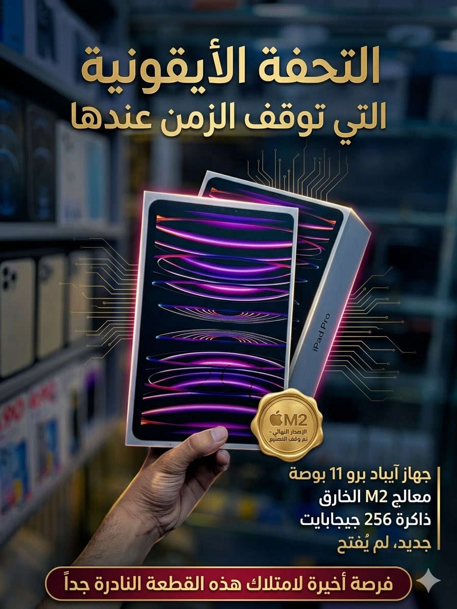 ايباد 11 برو معالج M2 ✅
ذاكرة 256 
( جديد ) قطعة نادرة جدا لان تم ايقاف تصنيعة
للتواصل  *********** - ***********
العنوان كربلاء - طويريج - مدخل سوق المسقف
