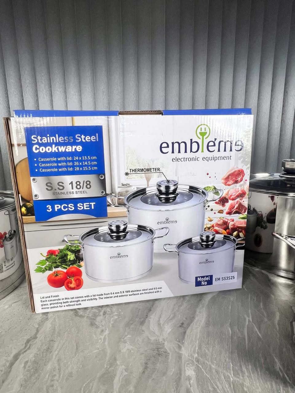 ✨ سيت قدور ستيل ثلاثي ✨
من ماركة Emblem الأصلية
ستانلس ستيل صحي 18/8 – جودة تدوم 👌
✔️ توزيع حراري ممتاز
✔️ لا يصدأ ولا يتغير لونه
✔️ مناسب لكل أنواع الطبخ
✔️ أغطية زجاج حراري محكمة
📦 السيت يتكون من 3 قدور بالمقاسات:
🔸 24 سم
🔸 26 سم
🔸 28 سم
مثالي للطبخ اليومي والعزائم 👩‍🍳🍲
🚚 توصيل متوفر
📍 العنوان: كربلاء المقدسة – حي الموظفين – شارع مدرسة جمانة
📞 للحجز والاستفسار: ***********
