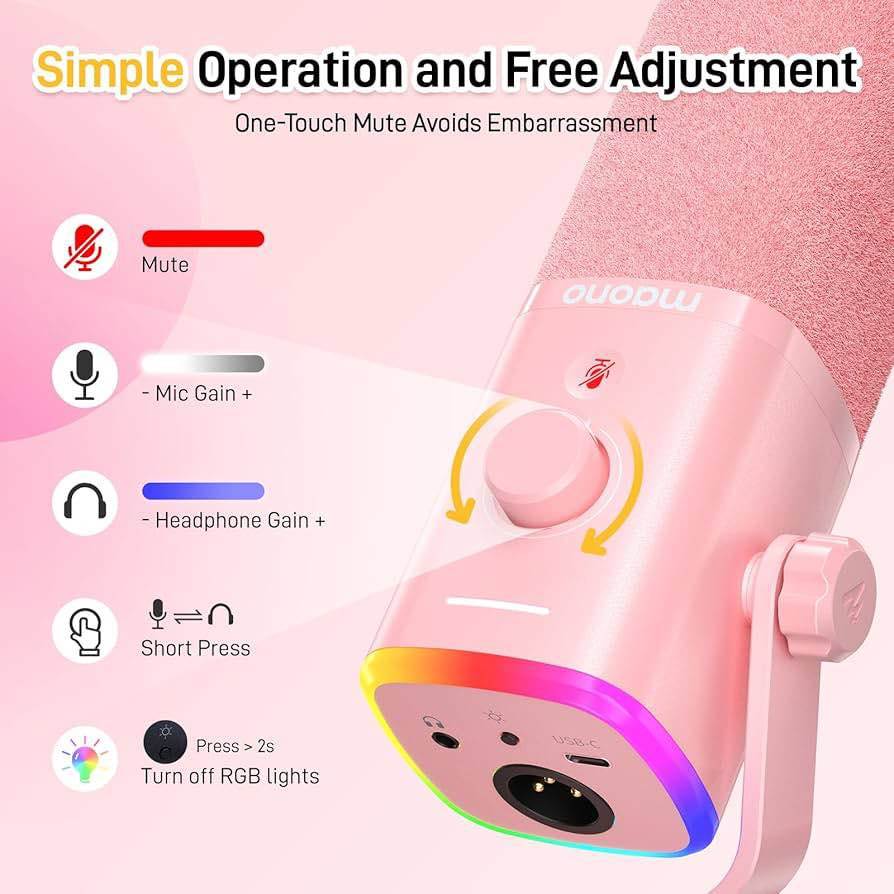 Maono PD100X RGB (Pink Edition) بۆ فرۆشتن

ڕەنگی پەمەییەکەی (Pink) لەگەڵ ڕووناکی RGB

Dynamic Mic: 
ئەم مایکە تەنها دەنگی بەردەم خۆی وەرئەگرێت و دەنگەدەنگی دەوروبەر وەرناگرێت

Tap-to-Mute:
 دوگمەی لەمسی هەیە بۆ بێدەنگکردنی خێرا 

بەرنامەی Maono Linkەوە دەنگ و ڕووناکییەکەی کۆنترۆڵ بکەیت.
نرخی ٤٥ هەزار السليمانية, العراق


**إذا كنت صاحب هذا الإعلان وتريد حذفه لأي سبب، رجاءا أرسل رسالة إلى الدعم الفني**