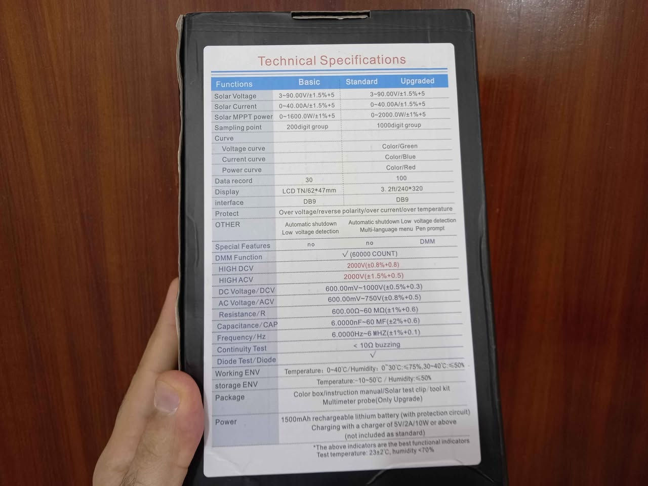 جهاز فحص الواح الشمسية 
Tooltop ET275
جهازين في جهاز واحد
اولا يفحص الواح شمسية و يرسم مخطط Mppt
ثانيا يحتوي على ملتميتر فحص الدايود و المتسعة و الفولتية و التوصيلية و التردد
استيرادي الخاص من الصين
استخدمت الجهاز مرات قليلة بعدة جديد بالباكيت
ينشحن عن طريق كيبل USB C 
(يجي بدون شاحنة بس تكدر تشحنة على شاحنة الموبايل) 
باقي المواصفات في الصورة
السعر ١٢٥ الف دينار
ملاحظة: هذا اصدار الاحدث بي ملتميتر اكو يجي ارخص بدون ملتميتر بس ما عندي عمارة, ميسان


**إذا كنت صاحب هذا الإعلان وتريد حذفه لأي سبب، رجاءا أرسل رسالة إلى الدعم الفني**