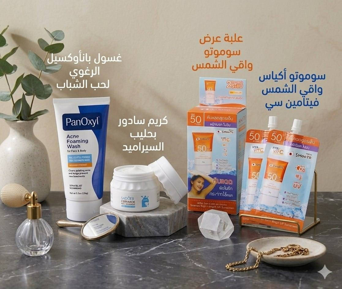 ✨ مجموعة العناية المتكاملة للبشرة (3 في 1) ✨
جمّعنالج أقوى كورس ثلاثي لحل مشاكل البشرة، حماية، وتفتيح بـ "عرض واحد" وبخطوات بسيطة!
💖 شنو تحتوي المجموعة وشنو تسوي؟
1️⃣ غسول بانأوكسيل (PanOxyl):
البطل في القضاء على حب الشباب وبكتيريا المسام.
ينظف بعمق ويعالج حبوب الوجه، الصدر، والظهر.
2️⃣ كريم سادور بحليب السيراميد (Sadoer):
يعطي تفتيح فوري ونضارة طبيعية مثل الحليب.
يرمم حاجز البشرة المتعب ويقضي على الجفاف والبهتان.
3️⃣ واقي شمس سوموتو (Smooto):
حماية فائقة SPF 50 من الشمس بأكياس عملية.
غني بالفيتامين سي والهيالورونيك للتفتيح والترطيب بدون أثر دهني.
🕒 طريقة الاستخدام السريعة:
اغسلي بالمنظف، رطبي بالكريم، وقبل ما تطلعين ثبتي حمايتج بواقي الشمس.
﹏﹏﹏﹏﹏﹏ 𓍢ִ໋ 🫧 ✧ 🦢 𓍢ִ໋ 🪞 ﹏﹏﹏﹏﹏﹏
𓍢ִ໋🌷‌֒ ✧˚ ༘ ⋆｡˚ ☁️
يوجود توصيل لكافة محافظات العراق 🌸


**إذا كنت صاحب هذا الإعلان وتريد حذفه لأي سبب، رجاءا أرسل رسالة إلى الدعم الفني**