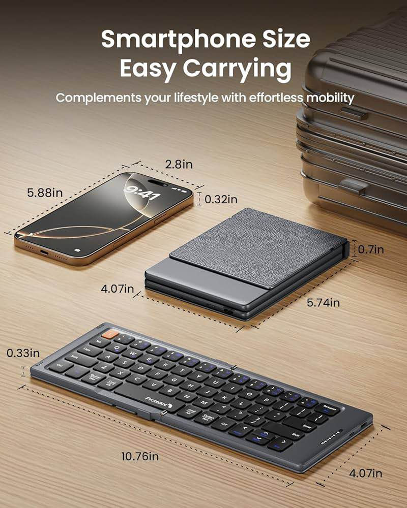 👇اقرأ الوصف بتمعن للاخير كلشي مذكور بالتفصيل 👇

Brand: ProtoArc 
ProtoArc Foldable Compact Keyboard, XK04 Portable Bluetooth Keyboard with PU Leather Cover, Pocket-Sized Wireless Travel Keyboard for iPad iPhone Mac Android Windows iOS - Gray

Product details

* Brand Name ProtoArc�
* Compatible Devices Laptop, Smartphone, Tablet�
* Connectivity Technology Bluetooth�
* Keyboard Description Flexible�
* Recommended Uses For Product Business, Travel�
* Special Features Foldable, Lightweight, Portable, Rechargeable
* �
* 【Mini Folding Keyboard】 Only a 5.97-ounce palm-sized foldup keyboard is designed in two-fold and compact enough to save desk space or take it on the go. Covers with PU Leather surface, good texture and protection, a perfect companion for business travelers. Maximum convenience for you with minimum weight and size

* 【Compact-Sized Portability】With a travel size portable keyboard that easily connects to whatever device you need to use it on, you can work or relax when go out to different environments like cafe or libraries. A great addition to your travel gear. Also an ideal present for business partners, friends and families

* 【Multi-device Keyboard】Our foldable wireless keyboard with triple Bluetooth channels, which will maintains stable connectivity and fast response within 33ft operating range. Supports up to 3 devices such as ipad, smartphone, tablet or laptop. It can be your perfect partner to help you replyto emails, edit excel sheets or write down your ideas anytime

* 【Type C Simply Recharge】Our bluetooth keyboard is equipped with a rechargeable battery and On/Off switch. Easily recharged via the included Type-C cable. 2 hours full charge delivers up to 150+ days standby time, great for for working outside of office. Also has an auto-sleep feature, helps maximize the amount of use get from each charge

* 【Shortcut Keys User-Guide】 Directly press the Esc button to get a "`", directly press F1~F10 to get numer 1~0. Press the "Fn+ESC & F1 ~ F12" to achieve multimedia function like access to homepage, brightness, volume and more. Press "Shift + ESC & F1 ~ F12" corresponding keys to get symbols. Press "Fn + Shift + F1 ~ F12" corresponding keys to achieve FN function.

* 【Broad Compatible】 This keyboard works seamlessly with OS, iOS, Android and Windows. Automatically recognizes different operating systems and layouts. Compatible with a variety of devices, including for iPad Pro/Air/Mini, iPhone 17/16/15/14/13/12/11/X/8/7/6, for Galaxy Tab/Galaxy Note, for Surface Pro and other Bluetooth enable devices

Additional details 

XK04 Foldable Bluetooth Keyboard offers unparalleled portability, versatility, and convenience for your digital endeavors. ��It is a must-have accessory for anyone seeking portable productivity on the go. Its compact design, bluetooth connectivity, multi-device syncing, and compatibility with multiple operating systems make it an indispensable tool for digital nomads, students, professionals, and travelers alike. ��Suggested for anyone looking to enhance their typing experience with maximum portability and convenience!��Compact and Foldable Design: The keyboard's compact and foldable design makes it incredibly portable, allowing to easily carry it in your pocket, bag, or backpack wherever you go. Its slim and lightweight construction make it the perfect travel companion for on-the-go productivity.��Sync Up to 3 Devices: Connect the keyboard with up to three devices simultaneously, allowing you to effortlessly switch between your smartphone, tablet, and laptop with the touch of a button. It's a game-changer for multitasking and staying productive across multiple devices.��Compatibility with Multiple Operating Systems: Whether you are using iOS, Android, Windows, or Mac devices, the folded keyboard offers universal compatibility, ensuring seamless integration with your preferred operating systems. Its versatility makes it suitable for a wide range of devices and applications.

العلامة التجارية: بروتوآرك
لوحة مفاتيح بروتوآرك القابلة للطي والمدمجة، XK04، لوحة مفاتيح بلوتوث محمولة بغطاء من الجلد الصناعي، لوحة مفاتيح لاسلكية صغيرة الحجم للسفر، متوافقة مع أجهزة iPad وiPhone وMac وAndroid وWindows وiOS - رمادي

تفاصيل المنتج

* اسم العلامة التجارية: بروتوآرك
* الأجهزة المتوافقة: أجهزة الكمبيوتر المحمولة، الهواتف الذكية، الأجهزة اللوحية
* تقنية الاتصال: بلوتوث
* وصف لوحة المفاتيح: مرنة
* الاستخدامات الموصى بها: الأعمال، السفر
* مميزات خاصة: قابلة للطي، خفيفة الوزن، محمولة، قابلة لإعادة الشحن
*
* 【لوحة مفاتيح صغيرة قابلة للطي】 لوحة مفاتيح قابلة للطي بحجم كف اليد، بوزن 170 غرامًا فقط، مصممة بشكل ثنائي الطي ومدمجة بما يكفي لتوفير مساحة على المكتب أو حملها أثناء التنقل. غطاء من الجلد الصناعي، ذو ملمس جيد وحماية، رفيق مثالي للمسافرين من رجال الأعمال. أقصى قدر من الراحة لك بأقل وزن وحجم

* 【سهولة الحمل بحجم صغير】 مع لوحة مفاتيح محمولة بحجم السفر، تتصل بسهولة بأي جهاز تحتاج إلى استخدامها عليه، يمكنك العمل أو الاسترخاء أثناء الخروج إلى أماكن مختلفة مثل المقاهي أو المكتبات. إضافة رائعة لمعدات سفرك. هدية مثالية لشركاء العمل والأصدقاء والعائلة.

* 【لوحة مفاتيح متعددة الأجهزة】 لوحة مفاتيح لاسلكية قابلة للطي مزودة بثلاث قنوات بلوتوث، تضمن اتصالاً مستقراً واستجابة سريعة ضمن نطاق تشغيل يصل إلى 10 أمتار. تدعم ما يصل إلى 3 أجهزة مثل الآيباد والهواتف الذكية والأجهزة اللوحية وأجهزة الكمبيوتر المحمولة. ستكون رفيقك الأمثل للرد على رسائل البريد الإلكتروني، وتعديل جداول البيانات، وتدوين أفكارك في أي وقت.

* 【شحن سهل عبر منفذ Type-C】 لوحة مفاتيح البلوتوث مزودة ببطارية قابلة للشحن ومفتاح تشغيل/إيقاف. يمكن شحنها بسهولة عبر كابل Type-C المرفق. ساعتان من الشحن الكامل تكفي لأكثر من 150 يومًا من وضع الاستعداد، مثالية للعمل خارج المكتب. كما تتميز بخاصية السكون التلقائي، مما يساعد على زيادة مدة الاستخدام لكل شحنة.

* 【دليل استخدام اختصارات لوحة المفاتيح】 اضغط مباشرةً على زر Esc للحصول على رمز "`، واضغط مباشرةً على F1 إلى F10 للحصول على الأرقام من 1 إلى 0. اضغط على "Fn+ESC" وF1 إلى F12 للوصول إلى وظائف الوسائط المتعددة مثل الوصول إلى الصفحة الرئيسية، والسطوع، ومستوى الصوت، وغيرها. اضغط على "Shift + ESC" وF1 إلى F12 لعرض الرموز. اضغط على "Fn + Shift + F1 إلى F12" لتفعيل وظيفة FN.

* 【توافق واسع】 تعمل لوحة المفاتيح هذه بسلاسة مع أنظمة التشغيل iOS وAndroid وWindows. تتعرف تلقائيًا على أنظمة التشغيل والتخطيطات المختلفة. متوافقة مع مجموعة متنوعة من الأجهزة، بما في ذلك iPad Pro/Air/Mini، وiPhone 17/16/15/14/13/12/11/X/8/7/6، وGalaxy Tab/Galaxy Note، وSurface Pro، وغيرها من الأجهزة التي تدعم تقنية Bluetooth.

تفاصيل إضافية

توفر لوحة مفاتيح XK04 القابلة للطي بتقنية Bluetooth سهولة حمل وتعدد استخدامات وراحة لا مثيل لها في أعمالك الرقمية. 

إنها إضافة لا غنى عنها لكل من يسعى إلى إنتاجية متنقلة أثناء التنقل. بفضل تصميمه الصغير، واتصاله بتقنية البلوتوث، ومزامنة الأجهزة المتعددة، وتوافقه مع أنظمة تشغيل متنوعة، يُعد هذا الكيبورد أداة لا غنى عنها للرحالة الرقميين، والطلاب، والمهنيين، والمسافرين على حد سواء. 

ننصح به لكل من يسعى إلى تحسين تجربة الكتابة لديه مع أقصى قدر من سهولة الحمل والراحة! تصميم صغير الحجم وقابل للطي: يتميز الكيبورد بتصميم صغير الحجم وقابل للطي، مما يجعله سهل الحمل للغاية، حيث يمكنك وضعه في جيبك أو حقيبتك أو حقيبة ظهرك أينما ذهبت. كما أن تصميمه النحيف وخفيف الوزن يجعله الرفيق المثالي للسفر لزيادة الإنتاجية أثناء التنقل. 

مزامنة ما يصل إلى 3 أجهزة: يمكنك توصيل الكيبورد بما يصل إلى ثلاثة أجهزة في وقت واحد، مما يتيح لك التبديل بسلاسة بين هاتفك الذكي وجهازك اللوحي وحاسوبك المحمول بضغطة زر. إنه يُحدث نقلة نوعية في تعدد المهام والحفاظ على الإنتاجية عبر أجهزة متعددة. 

التوافق مع أنظمة تشغيل متعددة: سواء كنت تستخدم أجهزة iOS أو Android أو Windows أو Mac، يوفر الكيبورد القابل للطي توافقًا شاملاً، مما يضمن التكامل السلس مع أنظمة التشغيل التي تفضلها. كما أن تعدد استخداماته يجعله مناسبًا لمجموعة واسعة من الأجهزة والتطبيقات. بغداد, العراق


**إذا كنت صاحب هذا الإعلان وتريد حذفه لأي سبب، رجاءا أرسل رسالة إلى الدعم الفني**