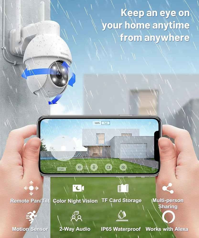 GALAYOU 2K Security Camera Outdoor, 360° CCTV Camera, Home Security WiFi Camera with Color Night Vision, Pan-Tilt View, App Notification, 2-Way Audio Y4
Amazon's Choice

Top highlights
Recommended uses for productOutdoor Security, Home Security, CCTV
BrandGALAYOU
Model nameY4
Connectivity technologyWired
Special feature
Local Recording, Night Vision, Night Vision & 24/7 recording system & Motion Sensor, PTZ TechnologyLocal Recording, Night Vision, Night Vision & 24/7 recording system & Motion Sensor, PTZ Technology
See more
Indoor/Outdoor usageOutdoor
Ultra Clear 2K Image & Pan Tilt View: With 2K resolution, GALAYOU outdoor security camera provides you with super clear day & night vision. This home security camera ​feature a 335° horizontal and 90° vertical rotation range which providing you with 360° all-round protection. Note: ONLY works with 2.4Ghz WiFi and needs to be connected with power
Three Night Vision Modes & Alarm Siren: Three night vision modes for your choice: Infrared mode, full-color mode, and alarmed mode. You can set the CCTV camera's floodlight to turn on when a moving object is detected in the dark, and set the camera's siren on when it detects motion, to scare away uninvited guests at home, driveway, hallway, or back door
Smart Motion Tracking & Real-Time Alerts: The Wi‑Fi surveillance camera features smart motion tracking and intelligent recognition. The lens of this cctv camera follows moving objects to ensure critical moments are always recorded, while human detection helps reduce false alerts caused by rain, leaves, or passing animals. If an intrusion is detected, the LED light, siren, and instant push notification are triggered simultaneously
Two-way Audio & Multi-user Access: Equipped with a built-in microphone & speaker that allows you to talk and listen to your baby or pet. Our app allows you to create several family accounts and share the dome cameras with your family and friends. This PTZ camera also supports RTSP
Optional Continous TF Card & Cloud Storage: This WiFi security camera system supports continuous recording, giving you the flexibility to store footage exactly the way you want. Use a TF card (up to 128GB, not included) for local storage with no monthly fees. Alternatively, choose optional cloud storage to keep your recordings safe even if the house security camera is damaged or stolen. Either way, your home enjoys 24/7 protection
See less
Product specifications
Additional details
Item details
Connectivity
Power
Video Quality
Video
Camera Optics
Night Vision
Measurements
Warranty
Other Special Features of the Product Local Recording, Night Vision, Night Vision & 24/7 recording system & Motion Sensor, PTZ Technology
Indoor Outdoor Usage Outdoor
Compatible Devices Alexa
Controller Type Amazon Alexa, Google Assistant
Mount Type Ceiling/wall mounting
Colour White
Form Factor Dome
Installation Type Screw In
Material Plastic
Water Resistance Level Waterproof
Shape Dome
Alert Type Motion Only
Room Type Hallway, Garage, Back Door, Kitchen, Living Room
Light Source Infrared / LED
Effective Still Resolution 3 MP
Waterproof Rating IP65
Rear Webcam Resolution 3 MP
Control Method App
Product image gallery السليمانية, العراق


**إذا كنت صاحب هذا الإعلان وتريد حذفه لأي سبب، رجاءا أرسل رسالة إلى الدعم الفني**