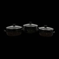 طقم قدور إيناميل • أغطية زجاجية • ٢٠/١٨/١٦سم