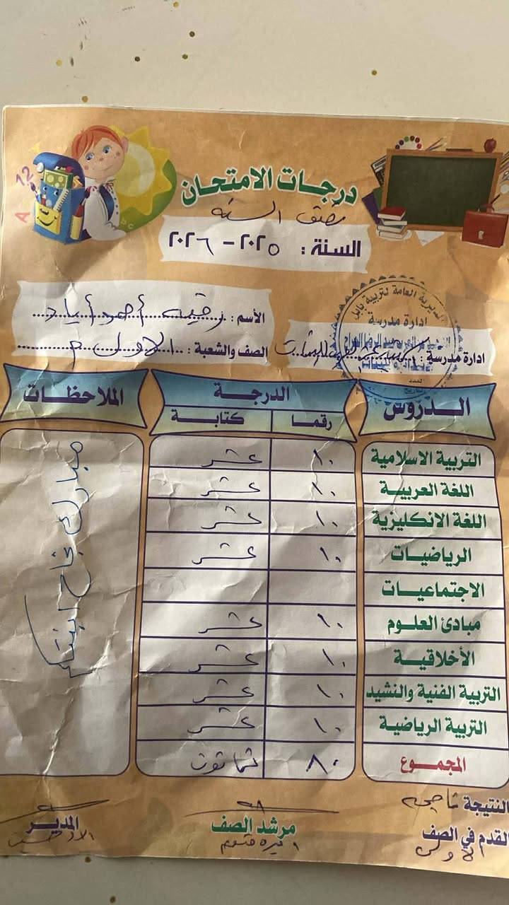 السلام عليكم
يوجد تدريس خصوصي لجميع المواد ولجميع المراحل 

العنوان / نادر الثانيه شارع سكلة صدام 

اختصاص لغة انكليزيه 

للتواصل /*********** 

بعض من نتائج طلابي اليوم لنصف السنه🧿🪬

الست زينب للدروس الخصوصيه
