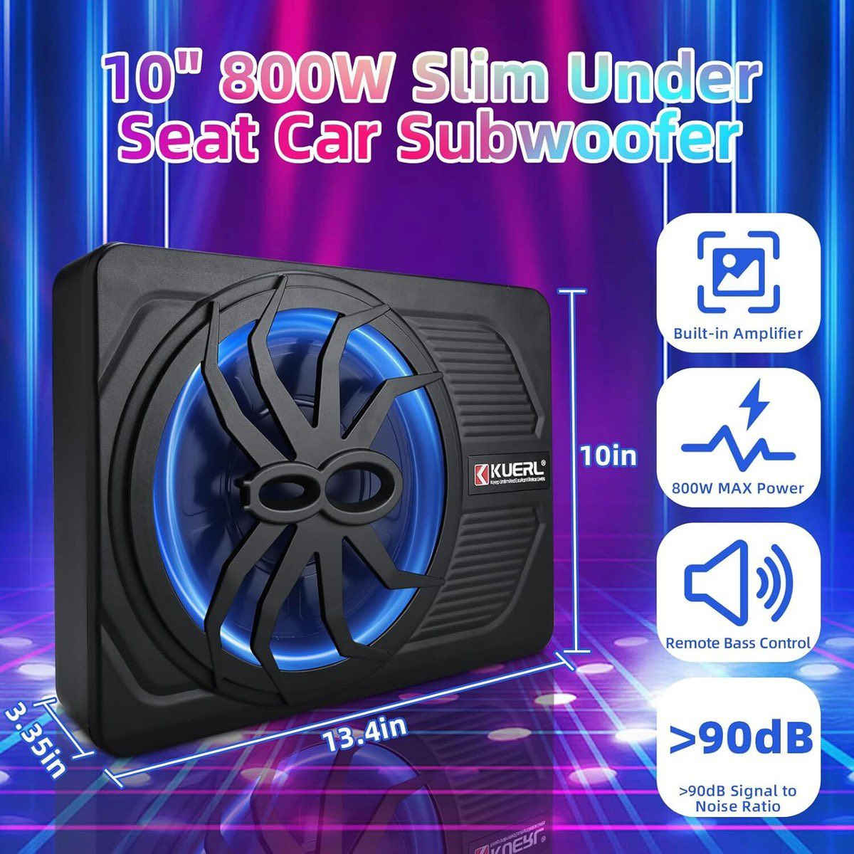 هذا المنتج هو مضخم صوت للسيارة (Subwoofer) نحيف مقاس 10 بوصة من نوع Kuerl، مصمم ليتم تركيبه تحت المقعد. 
القدرة: يصل إلى 800 واط كحد أقصى، مع قدرة RMS تبلغ 220 واط لتوفير صوت جهير (Bass) قوي. 
المميزات: يحتوي على مضخم صوت (Amplifier) مدمج، ويتميز بإضاءة LED محيطية ملونة. 
التصميم: تصميم نحيف بسمك 2.6 بوصة تقريبًا لتوفير المساحة داخل السيارة. 
السعر المذكور: 100 الف مع التوصيل.


**إذا كنت صاحب هذا الإعلان وتريد حذفه لأي سبب، رجاءا أرسل رسالة إلى الدعم الفني**