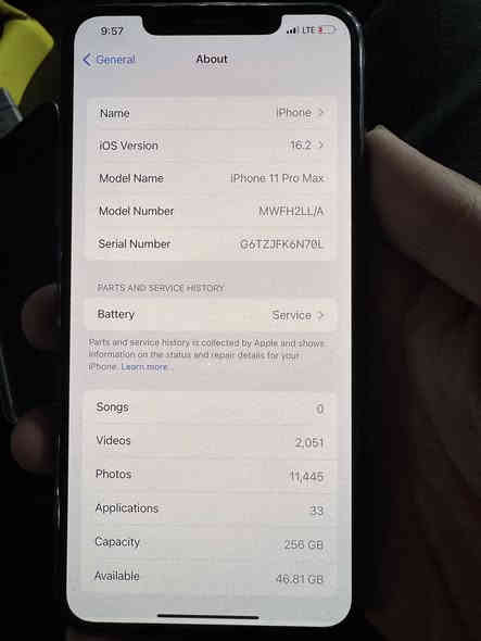 ئايفون١١پرؤماكس
256گيگا
ته نها سماعه ي داخلي ئيشناكات 
پاتري 73
250قفل
***********
