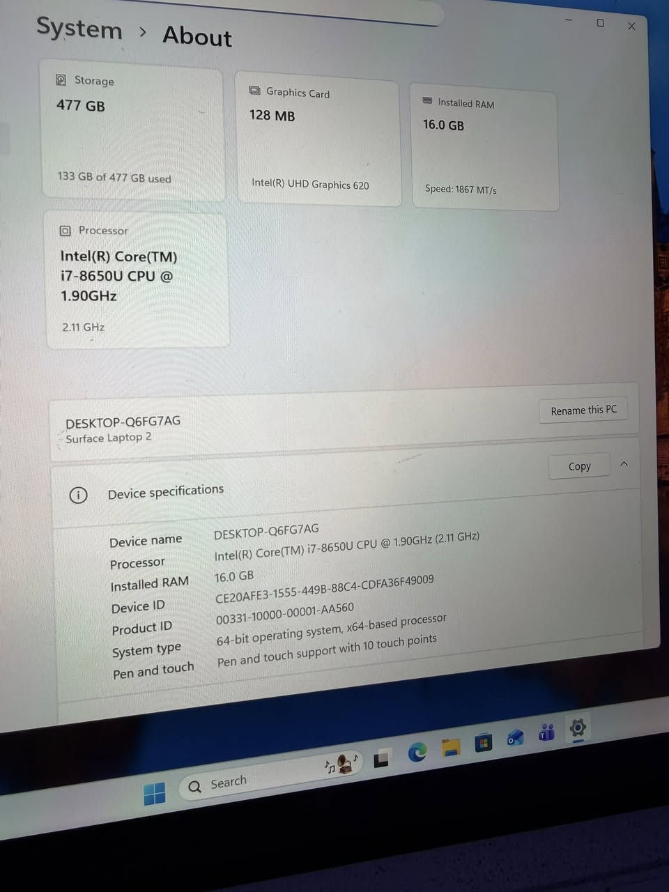 للبيع .. 450 الف قفل 

Surface Laptop 2

Intel(R) Core(TM) i7-8650U CPU @ 1.90GHz (2.11 GHz)
16.0 GB
64-bit operating system, x64-based procesor
Pen and touch support with 10 touch points

المكان حلة شارع 40 لايوجد توصيل


**إذا كنت صاحب هذا الإعلان وتريد حذفه لأي سبب، رجاءا أرسل رسالة إلى الدعم الفني**
