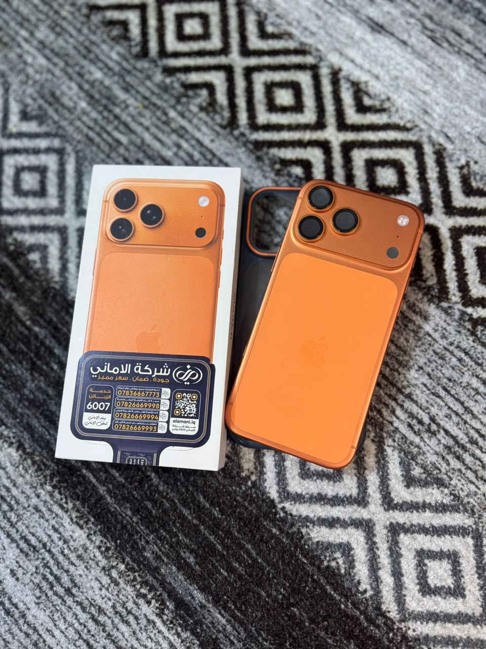 للبيع جهاز Apple iPhone 17 Pro Max –
• السعة: 256 جيجابايت
 • النسخة: شرق أوسط
 • حالة الجهاز: جديد – لم يُستخدم
 • عدد مرات الشحن: 14 مرة فقط

الإضافات:
 • لاصق شاشة أصلي بقيمة 30,000 دينار
 • لاصق كاميرا أصلي بقيمة 25,000 دينار

المميزات:
 • 
 • وصل الشراء مرفق
 • بدون أي خدش أو ملاحظة

السعر: (2100 قفل )

للتواصل على الواتساب ***********
