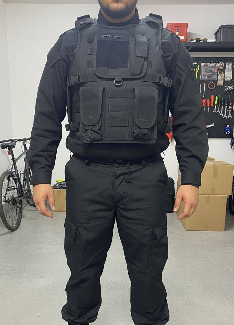 شونكم يابة" 
بدلة عسكرية لون اسود سادة كاملة هية والجعبة والجنطة نضافة 100% اكدر اكلك جديدة. انطيني سعر وبلعافية الشراي يتصل لو يراسلني
***********
