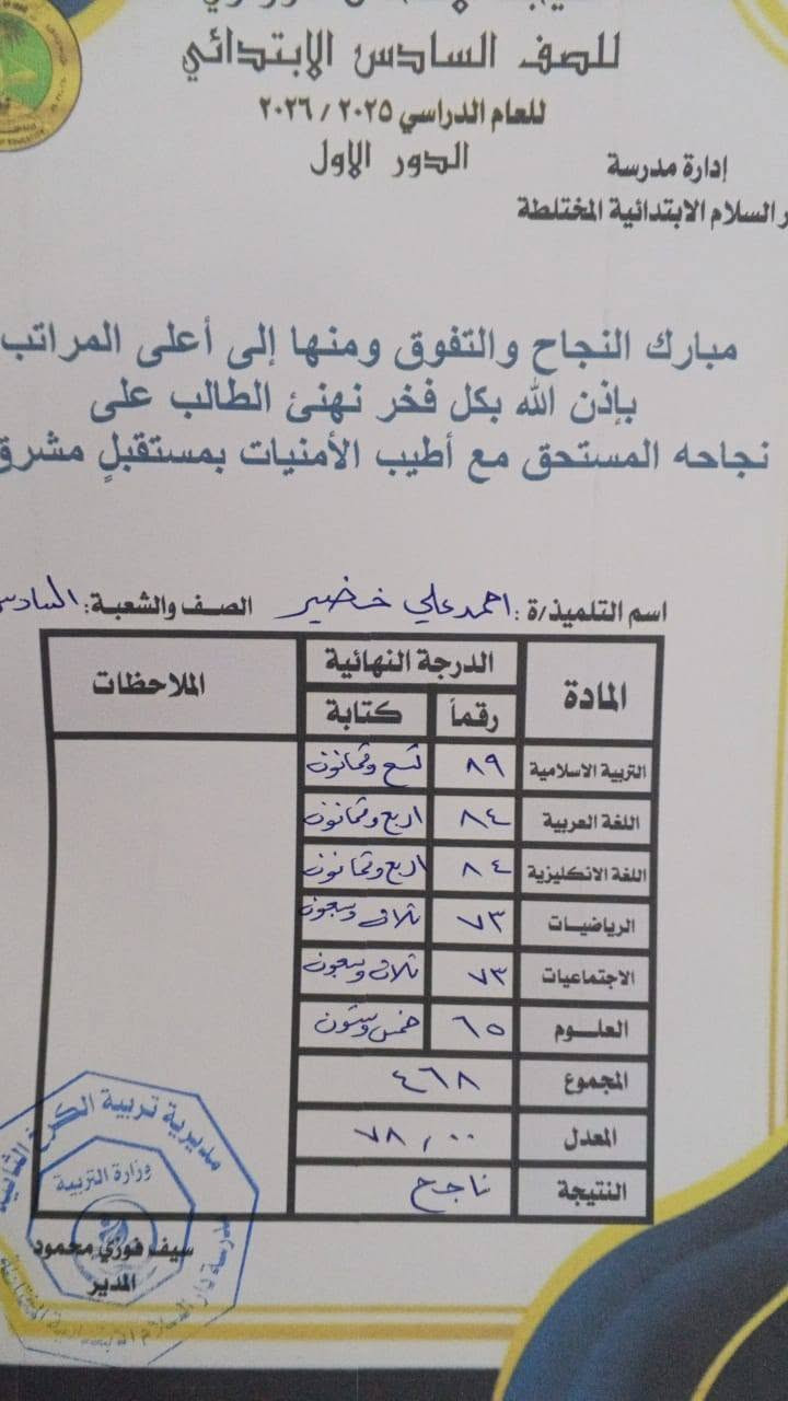 دروس خصوصيه 
من الاول ابتدائي الى الخامس علمي
مع نضام الحقيبه الكامله وبسعار جدا مناسبه
الدوره المهديه الثانيه قرب جامع شاهين للاتصال على الرقم وات ساب ‏‪***********‬‏
