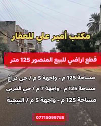 🏡 قطع أراضي للبيع – المنصور  _ مساحة: 125 متر _ واجهة: 5 متر/ حي دراغ ...