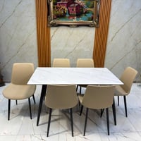 ميز طعام • سطح مرمر • ٦/٤ كراسي