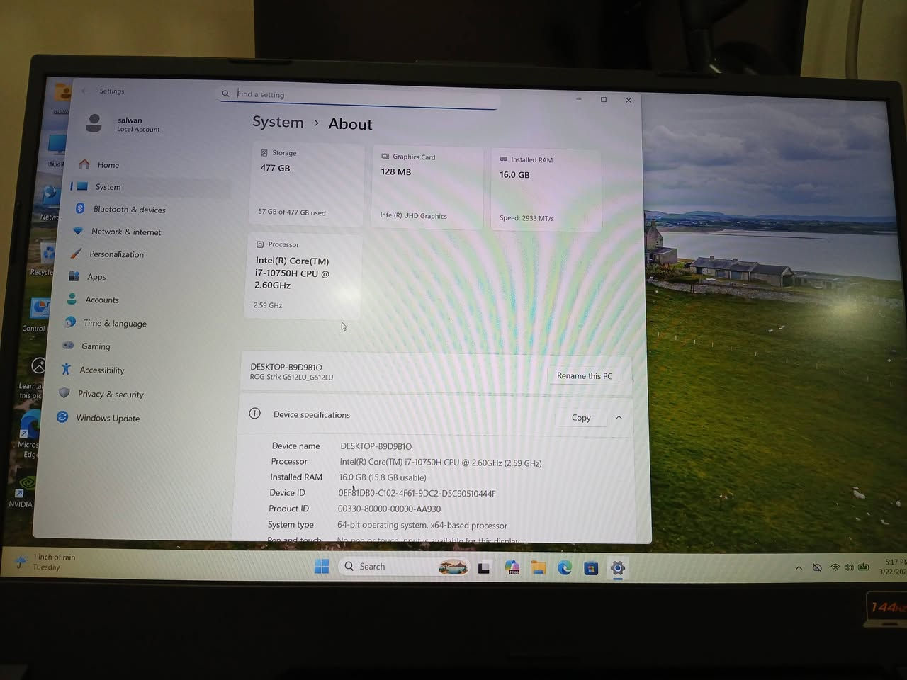السلام عليكم
اسوس.روج للبيع السعر ٥٠٠ الف 
كارت الشاشه لايتعرف بي مشكله المكان بغداد ***********
الموصفات 
Ram 16 g 3200 
Vga 1660 ti 6g 
Hard m.2 512 
Cup i7 10 H 
Lcd 1080 144 H
