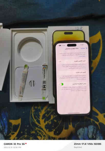 السلام عليكم أيفون 📲 14برو ماكس وتر برو جهاز شخط واحد مابيه نضيف كلش بطاريه 91 %كما موضح للصوره مكاني بغداد العبيدي قرب شارع لمحافظ سعر ٩٠٠وبيه مجال رقم ***********
