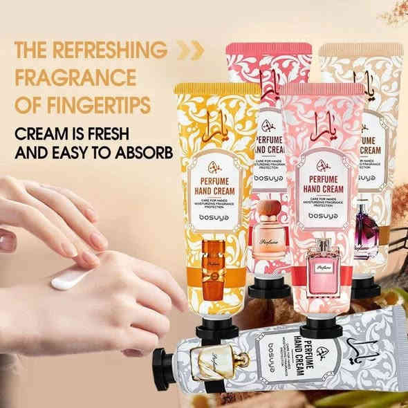 مجموعة كريمات لليدين من ماركة "يارا بوسيا" (Yara Bossia). 
تُعرف المجموعة باسم "بيرفيوم هاند كريم" (Perfume Hand Cream)، وهي مصممة للترطيب والتخلص من جفاف وخشونة اليدين.
تحتوي المجموعة على 5 عبوات بأحجام 30 جرام لكل عبوة.
تتميز الكريمات برائحة عطرية أنثوية فاخرة.
تساعد المكونات المغذية في الكريم على منح اليدين نعومة وانتعاشًا
السعر السيت بالف دينار يحتوي على 5 قطع 
العنوان الديوانيه شارع سالم مجاور مخبز الف عافيه
***********
