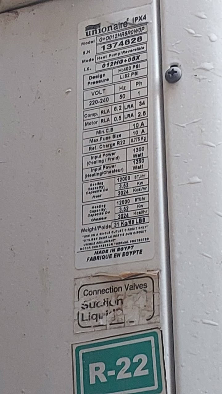تبريد نوع / Union aire 
 (UNIFY)
الحجم/ 1طن فعلي تدفئة وتبريد
الحالة / نظيف ومستخدم قليل بس متروك يحتاجله صيانه وتجيك الغاز مالته والتفاصيل البقيه موجودة بالصور 
ااسعر المطلوب /150.000
مكاني بغداد الجديدة خلف سينما البيضاء
للتواص على الرقم *********** واتساب

