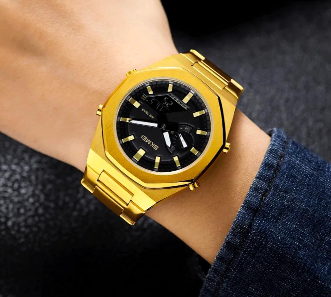 القوة في معصمك.. تمتع بوظائف التوقيت، الإضاءة الليلية، والصلابة الفائقة مع تشكيلة SKMEI الرقمية.  التوازن المثالي بين الدقة التناظرية (العقارب) والذكاء الرقمي في تصميم مثمن أيقوني يخطف الأنظار. سواء كنت في اجتماع عمل أو في نزهة كاجوال، هذه الساعة هي الرفيقة التي تتكيف مع أسلوبك.
لماذا تختار SKMEI 1816؟
🔹 تصميم عصري مستوحى من أفخم الساعات العالمية.
🔹 هيكل متين من سبائك الزنك وسوار فولاذي مقاوم للصدأ.
🔹 مقاومة للماء حتى عمق 30 متر (3Bar).
🔹 شاشة عرض مزدوجة (Digital & Analog).
اضبط وقتك على التميز الآن!… 
***********
