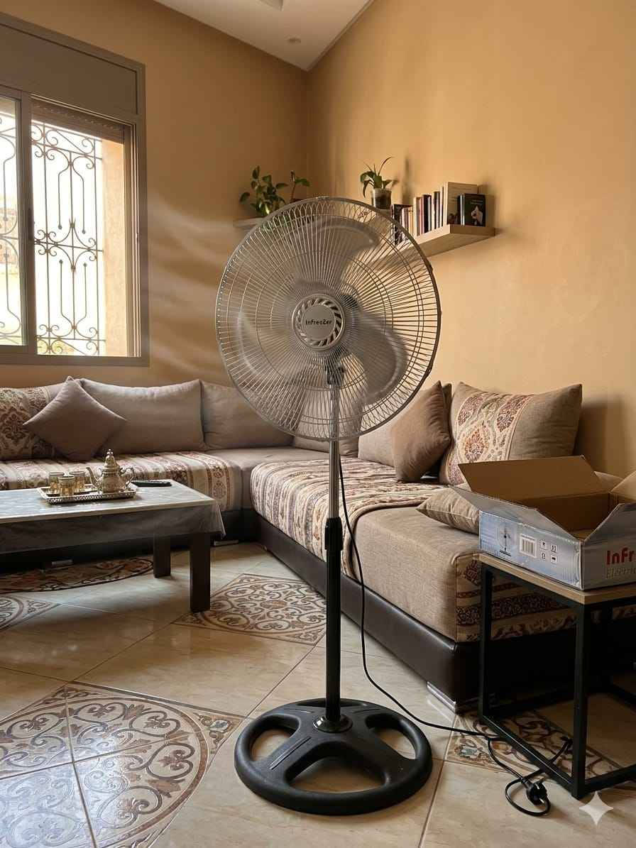 ⭐ تتميز مروحة "InFreeZer" ا
​تصميم 3 في 1: تتيح لك العبوة تهيئة المروحة في ثلاث وضعيات مختلفة: مروحة ستاند تقليدية بارتفاع كامل، ومروحة مكتبية مدمجة، ومروحة أرضية ذات زاوية منخفضة.
​بنية معدنية كاملة: توفر متانة عالية ومظهراً احترافياً، مما يضمن عمرًا طويلاً للمنتج.
​شفرات كبيرة: قطر الشفرات 45 سم يوفر تغطية هوائية واسعة وتهوية قوية.
​التحكم في السرعة: تتميز بـ 3 إعدادات سرعة (موضحة في الفقاعات الحمراء) لضبط تدفق الهواء حسب الحاجة.
​رأس قابل للتعديل: رأس المروحة قابل للتعديل رأسياً لتوجيه تدفق الهواء بدقة. مكناس, المغرب


**إذا كنت صاحب هذا الإعلان وتريد حذفه لأي سبب، رجاءا أرسل رسالة إلى الدعم الفني**