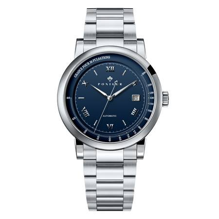اعلى سعر ابيع رقمي ***********
Poniger P3.05، وهي ساعة ميكانيكية أوتوماتيكية فاخرة للرجال تتميز بميناء أزرق وتصميم عصري يناسب رجال الأعمال. 

￼Amazon.jp +1

تتضمن المواصفات والمميزات الرئيسية ما يلي:

الحركة: حركة ميكانيكية أوتوماتيكية، وتستخدم بعض الإصدارات حركة "Seiko NH35A" اليابانية المعروفة بدقتها.

المواد: تأتي بهيكل من الفولاذ المقاوم للصدأ (316L) وزجاج من كريستال الياقوت (Sapphire Crystal) المقاوم للخدش.

الوظائف: تتميز بنافذة لعرض التاريخ عند موضع الساعة 3، ومقياس لنبضات القلب (Pulsations scale) على الإطار الخارجي للميناء.

المقاومة للماء: مقاومة للماء حتى عمق 50 مترًا (5 بار)، مما يجعلها مناسبة للاستخدام اليومي.
