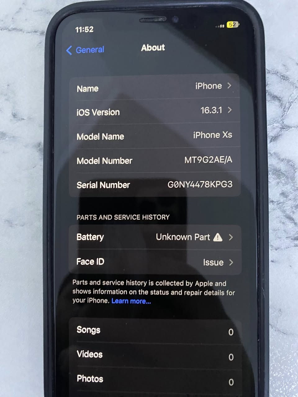 سلام عليكم
٩٥ الف توصيل مجاني -***********
اكس اس 
٦٤ كيكا 
مستبدل شاشة و بطارية احسن نوعية
فيس ايدي ما يشتغل 
جهاز نضافة ٩٠/١٠٠ 
*ملاحضة =الكامرة الخلفية بيها اهتزاز يتصلح ١٥ لو ٢٠ الف
