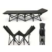 هذا مقعد فريق محمول وقابل للطي (Camping Cot) بأسود، يستخدم للجلوس الجم...