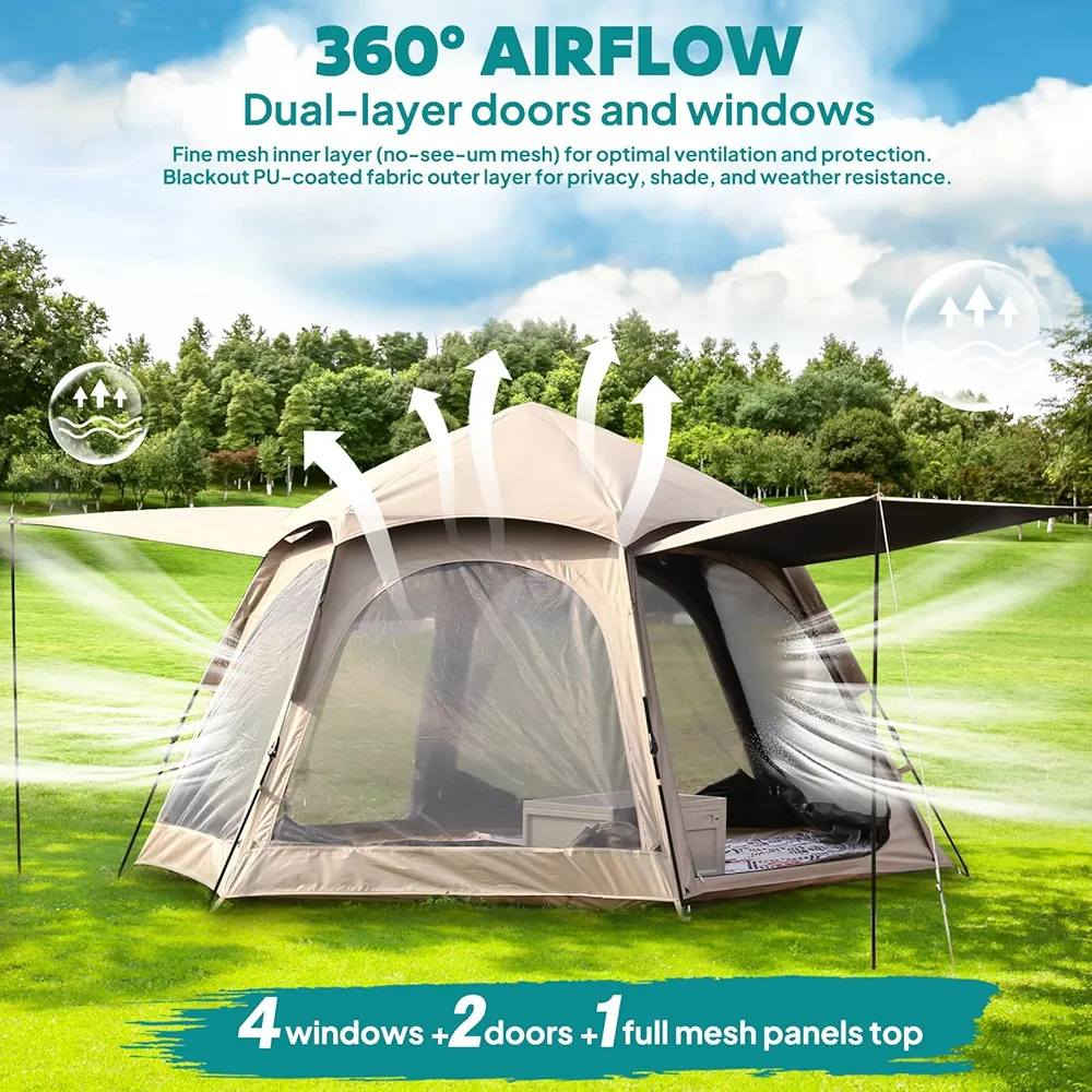 خيمة السداسية القابلة للطي، سهلة التركيب الفوري، كابينة عائلية من البوليستر المطلي بمادة البولي يوريثين، مقاومة للمطر والأشعة فوق البنفسجية والرياح.

خيمة تخييم عائلية سداسية الشكل، وتتميز بالمواصفات التالية: 
المادة: مصنوعة من قماش أكسفورد 210D مع طلاء PU أسود لتوفير حماية من أشعة الشمس UV50+.
مقاومة الماء: تتميز بغطاء علوي شديد المقاومة للماء بمعامل يصل إلى PU3000mm.
الأرضية: معامل مقاومة الماء للأرضية هو PU2000mm.
التصميم: توفر تهوية من خلال 4 نوافذ وبابين، وهي مصممة لتكون سهلة التركيب.
للمنام من 3 لحد 4 نفرات
للجلوس من 5 الى 8 نفرات

سعر 50 الف مع توصيل 
#every


**إذا كنت صاحب هذا الإعلان وتريد حذفه لأي سبب، رجاءا أرسل رسالة إلى الدعم الفني**