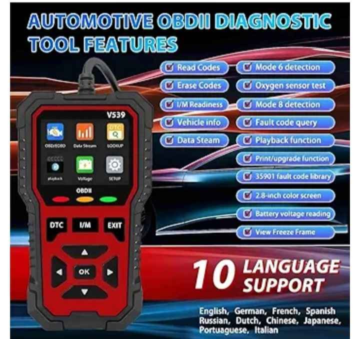 هذا المنتج هو جهاز فحص وتشخيص أعطال السيارات من نوع V539 OBD2. 
الوظيفة: تشخيص شامل لنظام المحرك وقراءة رموز الأعطال (DTCs) لمختلف المركبات. 
المميزات: يقرأ بيانات المحرك المباشرة (Live Data) ويدعم فحص حالة الاستعداد للانبعاثات (I/M). 
الشاشة: مزود بشاشة ملونة بحجم 2.8 بوصة لعرض النتائج بوضوح. 
التوافق: يعمل مع معظم السيارات المتوافقة مع بروتوكول OBD II منذ عام 1996. بغداد, العراق


**إذا كنت صاحب هذا الإعلان وتريد حذفه لأي سبب، رجاءا أرسل رسالة إلى الدعم الفني**