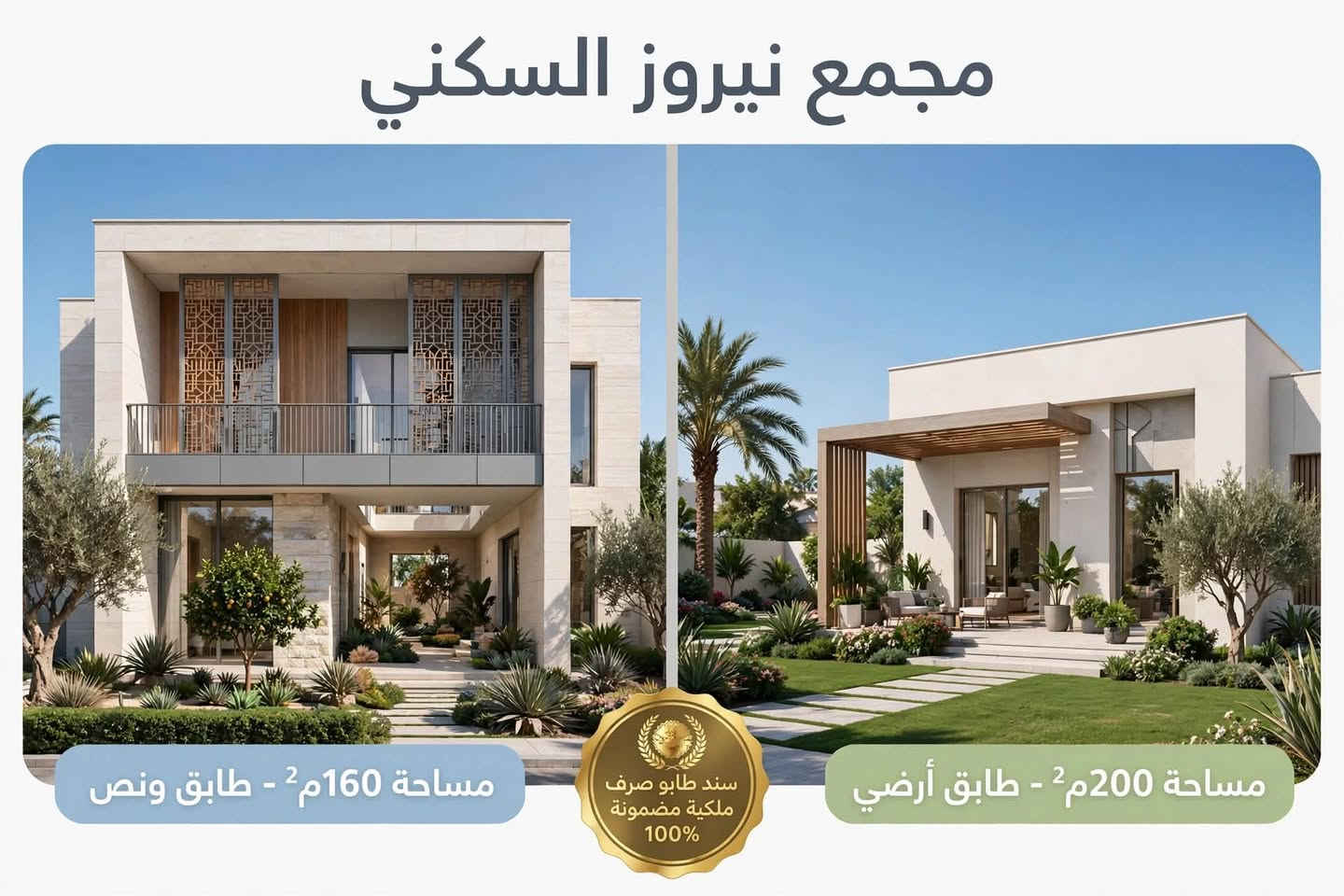 🏡 مجمع نيروز السكني – حيث يبدأ الأمان

هل تبحث عن بيت العمر بمكان آمن وراقي ومتكامل الخدمات؟

📍 الموقع الاستراتيجي:
القاطع الشمالي عمود 110، شارع نجف – كربلاء
مقابل مجمع النخيل واللؤلؤة
مجاور علوة المخضر الجديدة
قريب من الشارع الحولي 60

🏠 تصاميم عصرية:
▫️ مساحة 160م² – طابق ونص مع حديقة داخلية
▫️ مساحة 200م² – طابق أرضي مع حديقة أمامية وخلفية

✅ المميزات:
📜 سند طابو صرف – ملكية مضمونة 100% باسمك مباشرة
💳 مقدمة مالية بسيطة + نظام تقسيط مريح وميسر
🗓️ التسليم: بداية السنة الجديدة إن شاء الله
🔒 مجمع سكني متكامل ومحمي 24/7

🏫 خدمات ما تحتاج تطلع بره:
مدارس حديثة + مركز صحي + مول تجاري + حدائق واسعة لكل العائلة

⚠️ المرحلة الأولى قيد الإنجاز والعدد محدود!

📞 للحجز والاستفسار: ***********
📍 مكتب روعة السدير – النجف الأشرف
📍 موقع المبيعات: مقابل المجمع – شارع نجف كربلاء

استثمر صح، وعيش مرتاح

#مجمع_نيروز_السكني #عقارات_النجف
