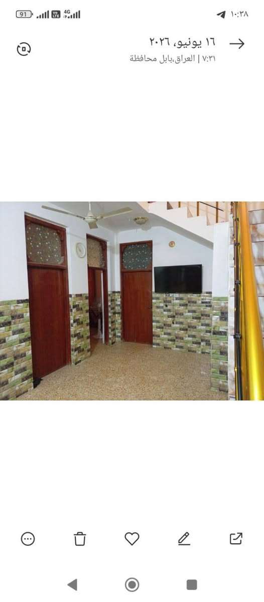بيت للبيع في حي الامير ناحية النيل المساحة ٢٥٠م ..طابو صرف..يتكون من غرفتين نوم وهول وغرفة استقبال عشرة امتار..ومطبخ وصحيات خارجية وداخلية..
الاتصال..على الرقم ***********
